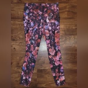 Athleta Leggings Purple Orange Floral Full Length Salutation Stash Pocket